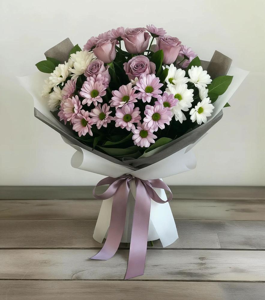 Букет цветов из: Хризантемы и Розы в Ельце