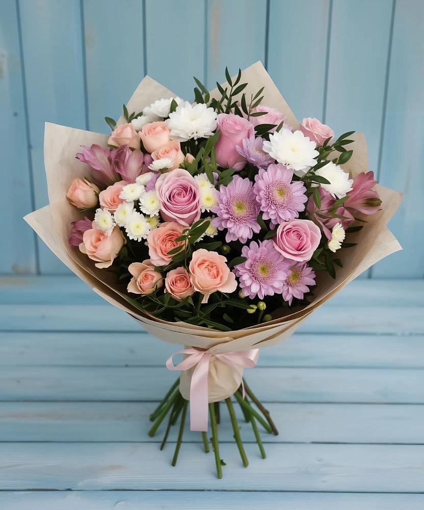 Букет цветов из: Хризантемы, Розы и Альстромерии в Ельце