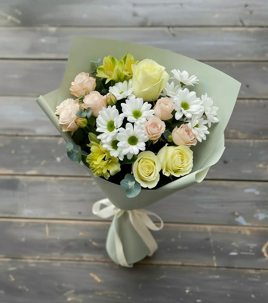 Букет цветов из: Альстромерии, Розы и Хризантемы в Ельце
