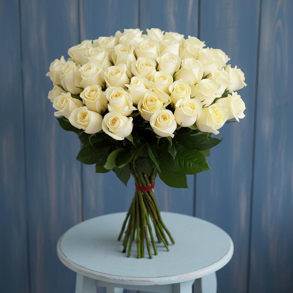 Букет 51 Белая роза Эдлесс Лав в Ельце