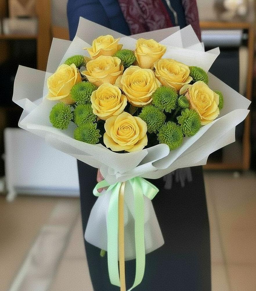 Букет цветов из: Хризантемы и Розы в Ельце