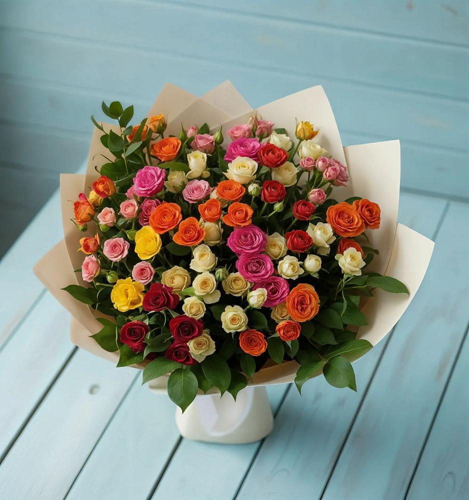 Букет Микс из разноцветных кустовых роз в Ельце