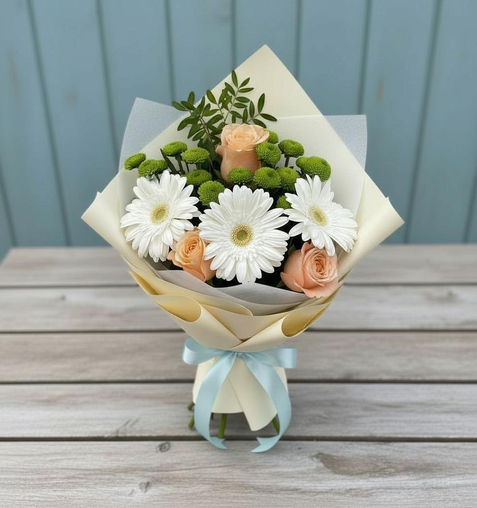 Букет цветов из: Герберы, Розы и Хризантемы в Ельце