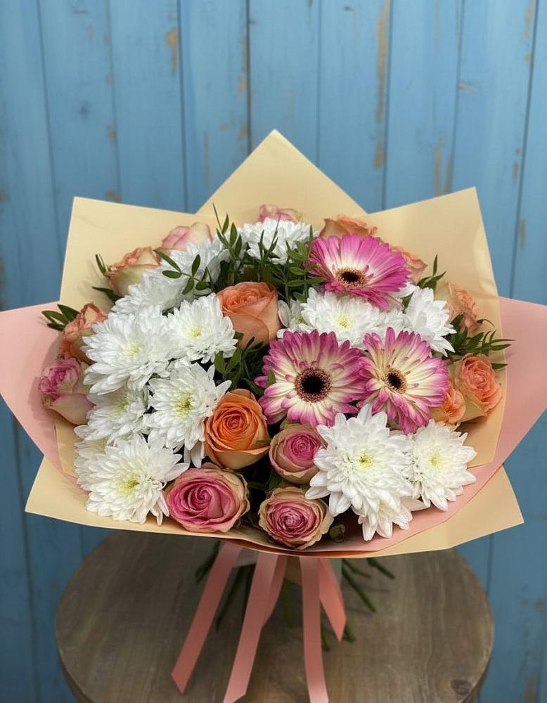 Букет цветов из: Розы, Герберы и Хризантемы в Ельце