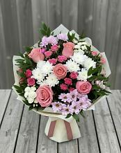 Букет цветов из:  Альстромерии, Гвоздики, Розы и Хризантемы в Ельце