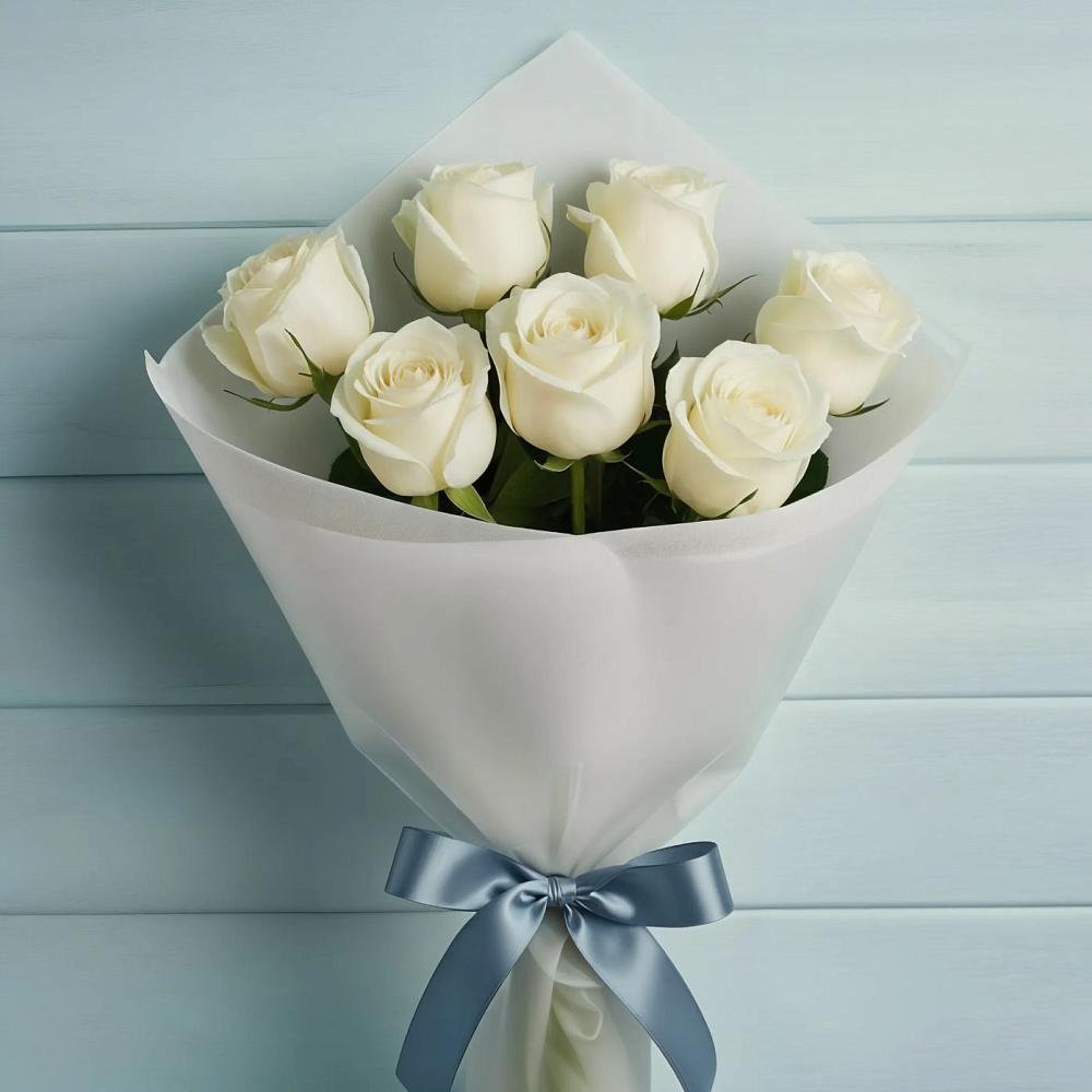 Букет 7 Белых роз Эдлесс Лав в Ельце