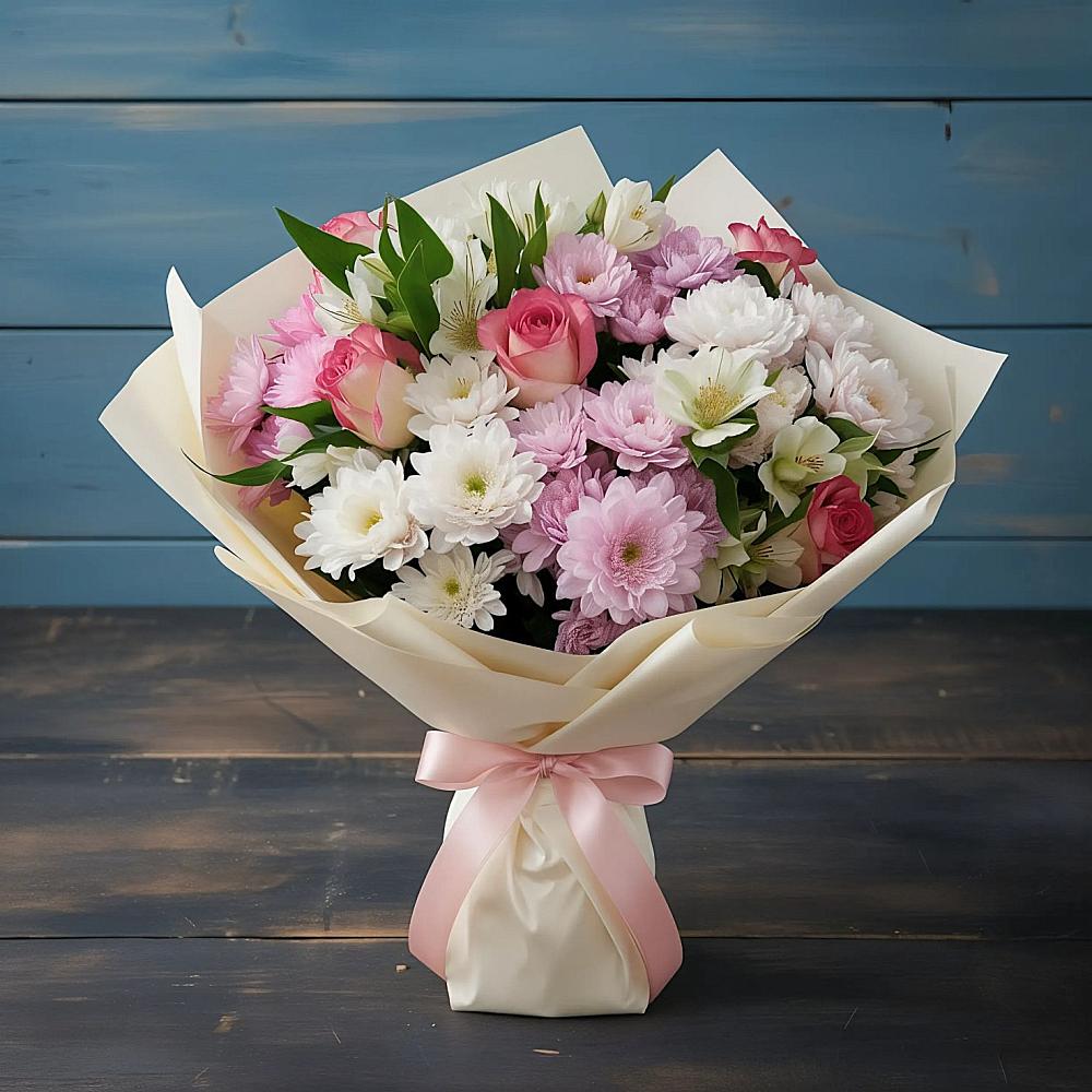 Букет цветов из: Хризантемы, Альстромерии и Розы в Ельце